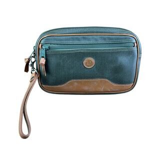 Dior CHRISTIAN DIOR Vintage gray coated tan leather trim clutch pouch ma…